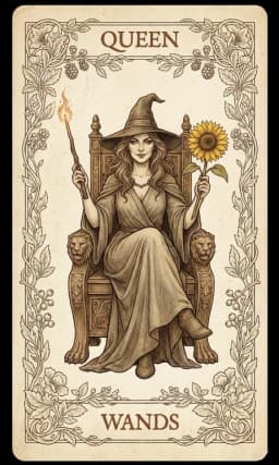 Queen of Wands in the Wildflower deck style