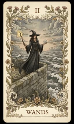Two of Wands in the Wildflower deck style