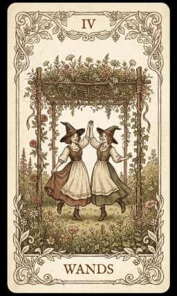 Four of Wands in the Wildflower deck style