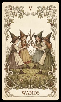 Five of Wands in the Wildflower deck style