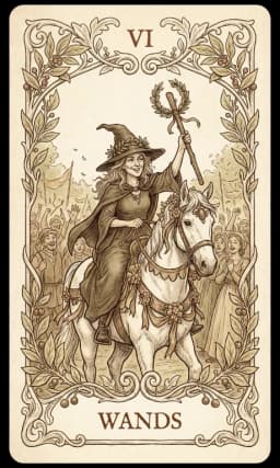 Six of Wands in the Wildflower deck style
